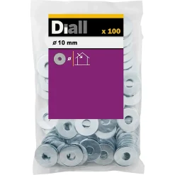 Rondelles plates larges en acier au carbone ø 10mm - 100 pièces