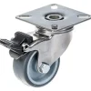 Roue 50mm 2" en acier inoxydable caoutchouc gris, pivotante avec frein, 40kg