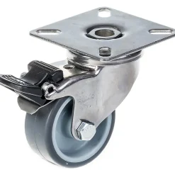 Roue 50mm 2" en acier inoxydable caoutchouc gris, pivotante avec frein, 40kg