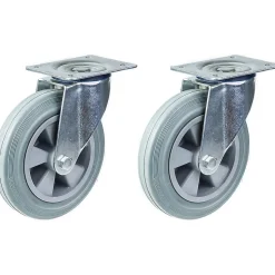 Roulette de 200mm 8" à bandage caoutchouc gris, pivotante, forte capacité de 410kg, jeu de 2