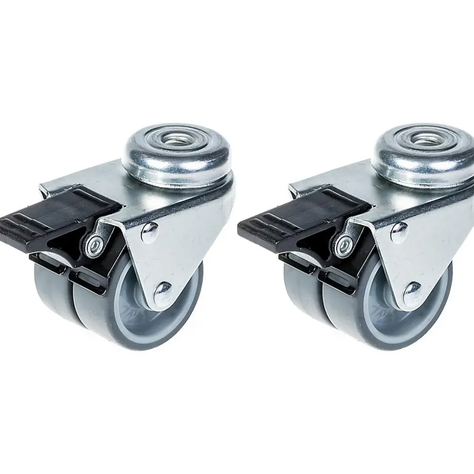 Roulette double 50mm 2" caoutchouc gris pivotante avec frein capacité 140kg, jeu de 2