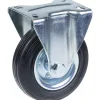 Roulette fixe de 125 mm avec caoutchouc noir sur roue centrale en acier embouti