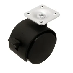 Roulette jumelée pivotante avec frein ø50 mm, plaque ø38 mm, charge max 40kg