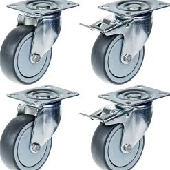 Roulette 100mm 4" à bandage caoutchouc gris, pivotante et avec frein, forte capacité de 440kg, jeu de 4