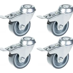 Roulette 50mm 2" à bandage caoutchouc gris, pivotante avec frein, capacité 160kg, jeu de 4