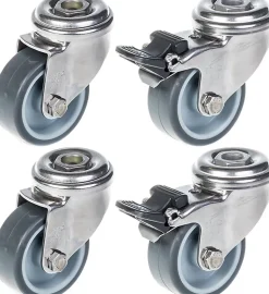 Roulette 50mm 2" en acier inoxydable, caoutchouc gris, pivotante et avec frein, 160kg, jeu de 4