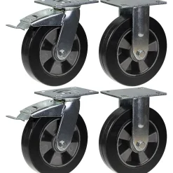 Roulette 200mm 8" frein caoutchouc noir & fixe capacité 1800kg, jeu de 4