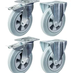 Roulette 200mm 8" frein en caoutchouc gris & fixe capacité 820kg, jeu de 4