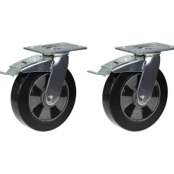Roulette 200mm 8" pivotante en caoutchouc noir avec frein, forte capacité de 900kg, jeu de 2