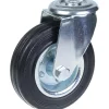 Roulette pivotante de 125 mm avec caoutchouc noir sur roue centrale en acier embouti