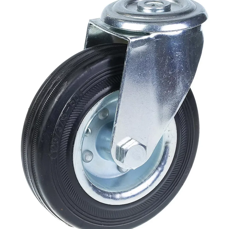 Roulette pivotante de 125 mm avec caoutchouc noir sur roue centrale en acier embouti
