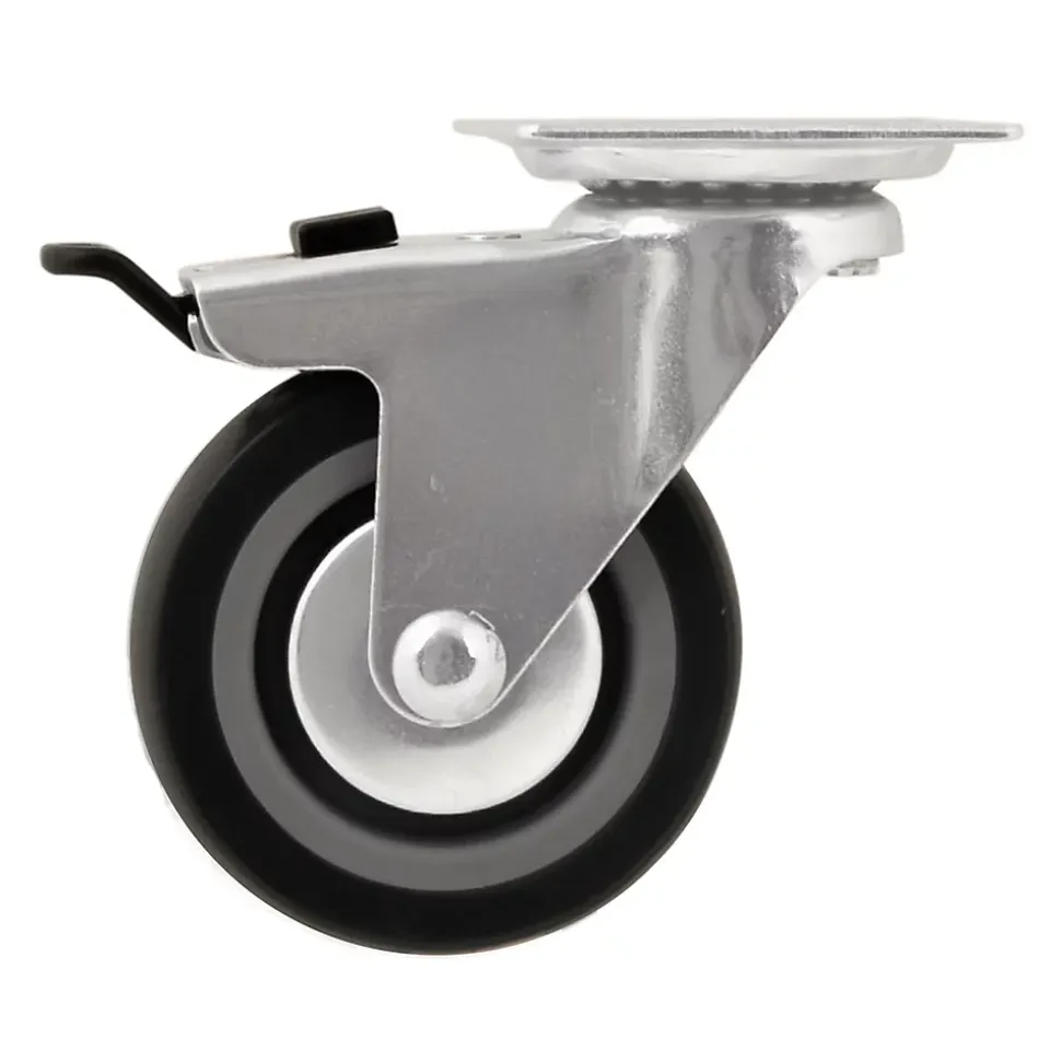 Roulette pivotante sur plaque grise ø7.5 cm avec freins, charge max 60 kg