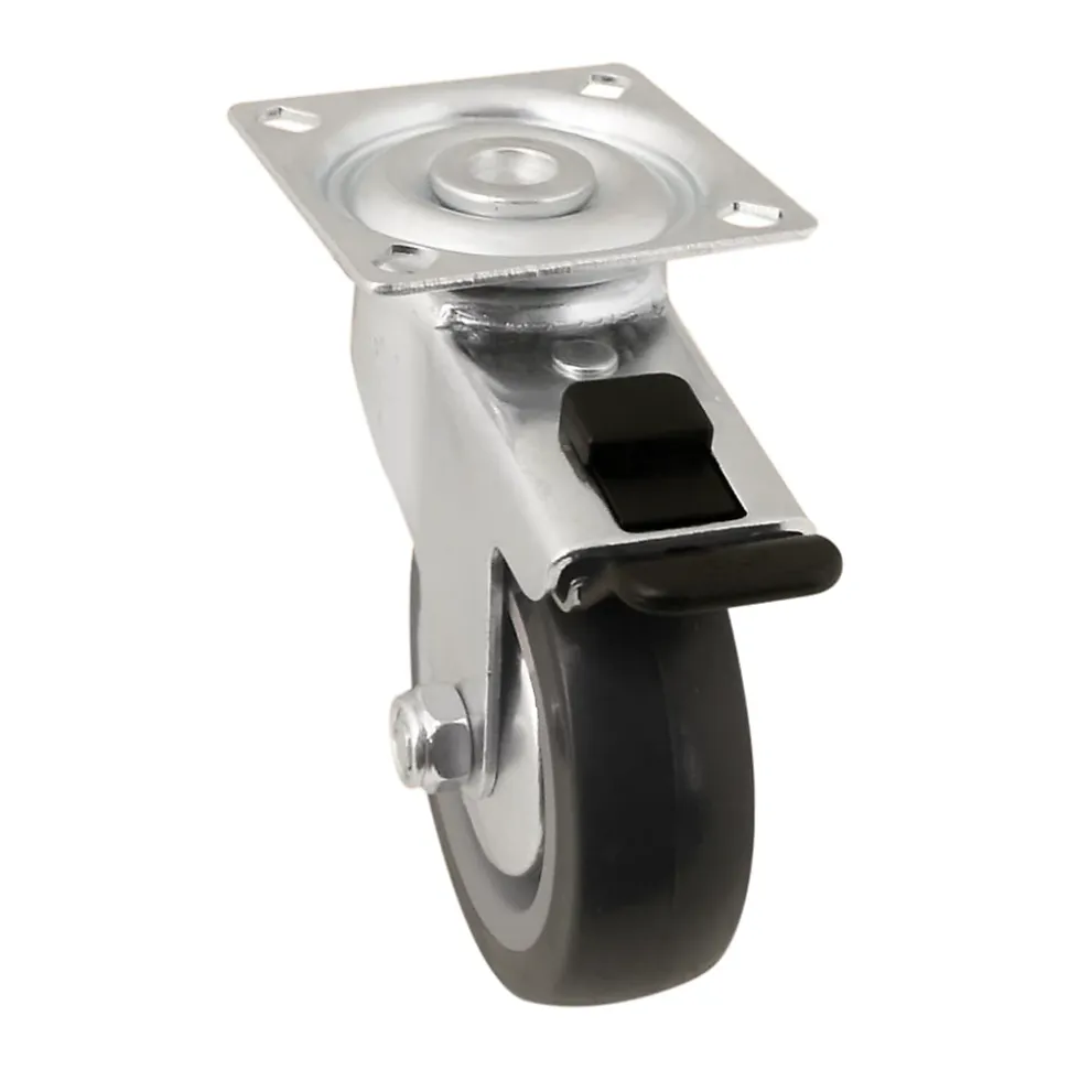 Roulette pivotante sur plaque grise ø7.5 cm avec freins, charge max 60 kg