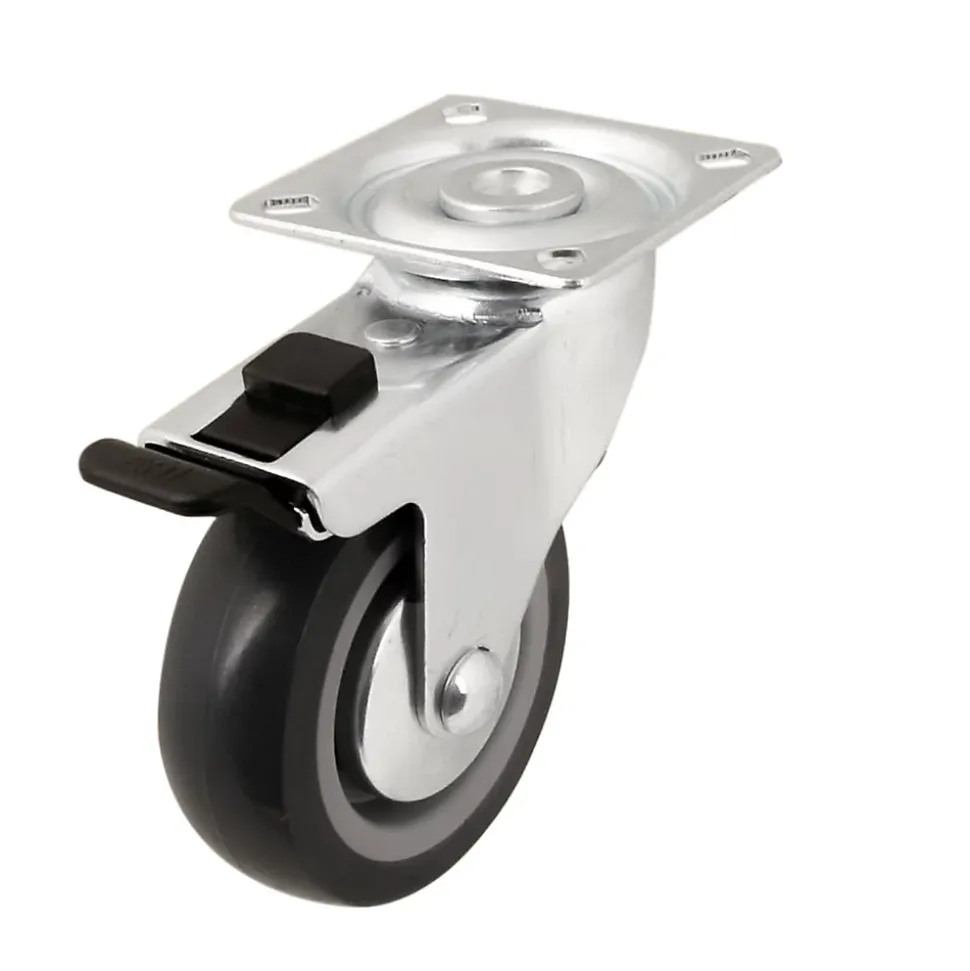 Roulette pivotante sur plaque grise ø7.5 cm avec freins, charge max 60 kg