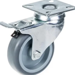 Roulette pivotante/frein de 75 mm en caoutchouc TPR gris sur roue centrale en polypropylène