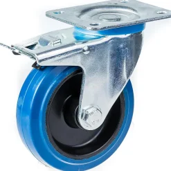 Roulette pivotante/frein de 100 mm avec caoutchouc élastique bleu sur roue centrale en nylon