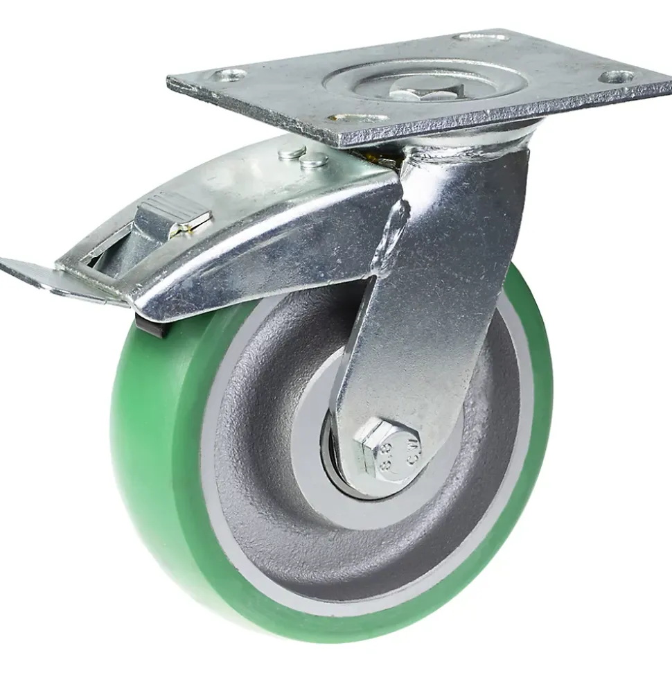 Roulette pivotante/frein de 160mm avec polyuréthane élastique convexe vert sur fonte ce