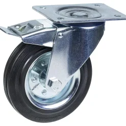 Roulette pivotante/frein de 160 mm en caoutchouc noir sur roue centrale en acier embouti