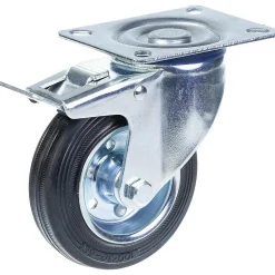Roulette pivotante/freinable de 100 mm avec caoutchouc noir sur roue centrale en acier embouti