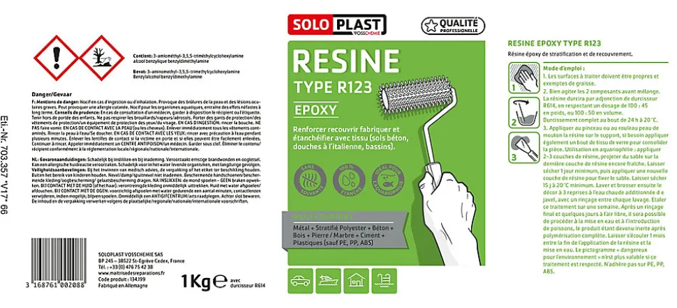 Résine type R123 + durcisseur époxy type R614 1kg