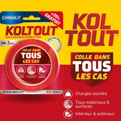 Ruban adhésif double face Cyanolit Koltout Express 3 m x 19 mm + 20%
