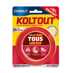 Ruban adhésif double face Cyanolit Koltout Express 3 m x 19 mm + 20%