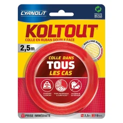 Ruban adhésif double face Cyanolit Koltout Express 2,5 m x 19 mm