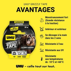 Ruban adhésif UHU Grizzly tape noir 10m