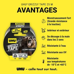 Ruban adhésif UHU Grizzly tape noir 25 m