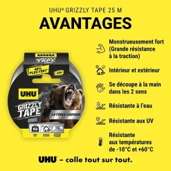 Ruban adhésif UHU Grizzly tape gris 25m