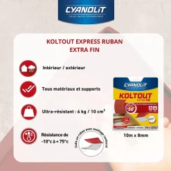 Ruban colle Koltout extra fin h. 8 mm x l. 10 m