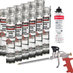 RUBSON Pack 12 Mousses construction 750ml Fix Express + Nettoyant FoamCleaner 929 500ml Penosil + Pistolet