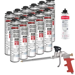 RUBSON Pack de 11 Mousses Expansives WhiteTeq Pistolable 750ml + Nettoyant FoamCleaner 929 500ml Penosil + Pistolet