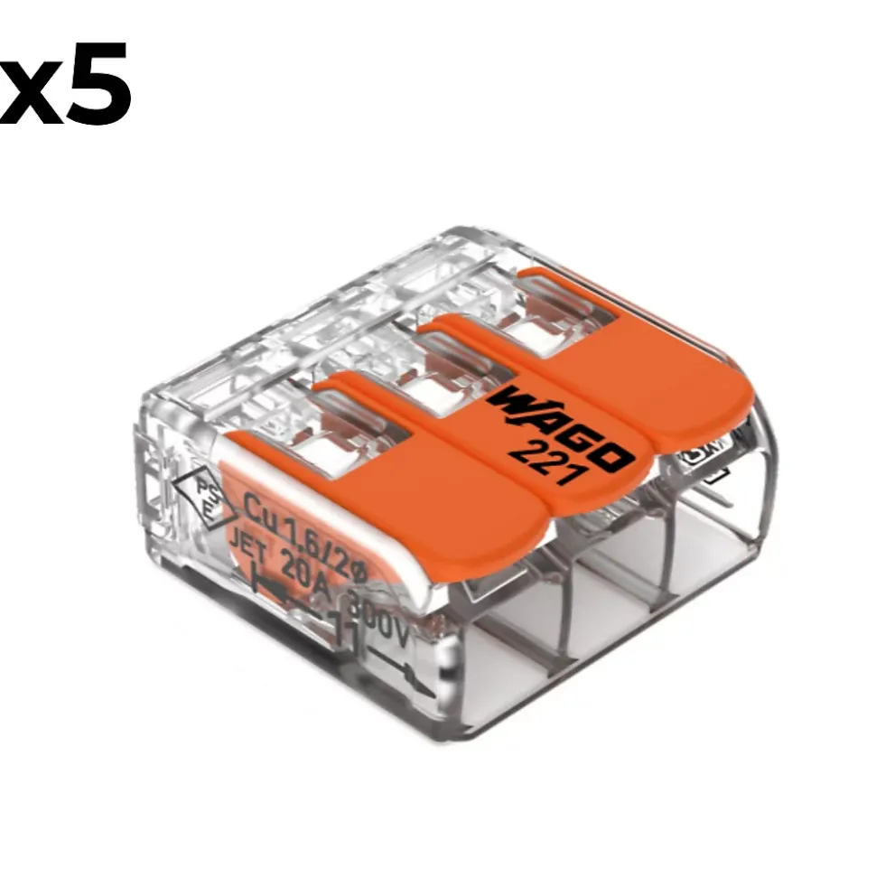 Sachet de 5 bornes 3 entrées série 221 - Wago