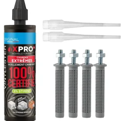SCELL IT Kit Résine X PRO 160ml Ton Béton Avec 4 Tiges Acier M8 Et 4 Tamis Scellement Chimique Professionnel