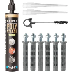 SCELL IT Kit Scellement Chimique FIRST300 300ml Ton béton avec 6 Tamis et Tige Acier M8 et Brosse