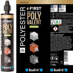 SCELL IT Kit Scellement Chimique FIRST300 300ml Ton béton avec 6 Tamis et Tige Acier M8 et Brosse