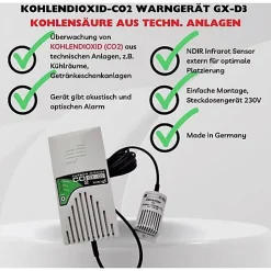 Schabus GX-D3 Détecteur CO2 sur secteur avec capteur externe et alertes sonores et visuelles