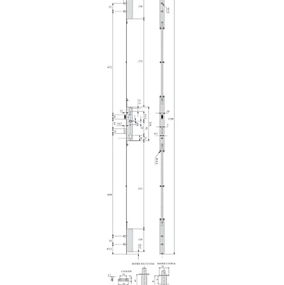 Serrure à larder 3 points TF pour profil acier pêne dormant demi-tour Série 6270 axe 30mm hauteur 1700mm - STREMLER - 6270.45.0