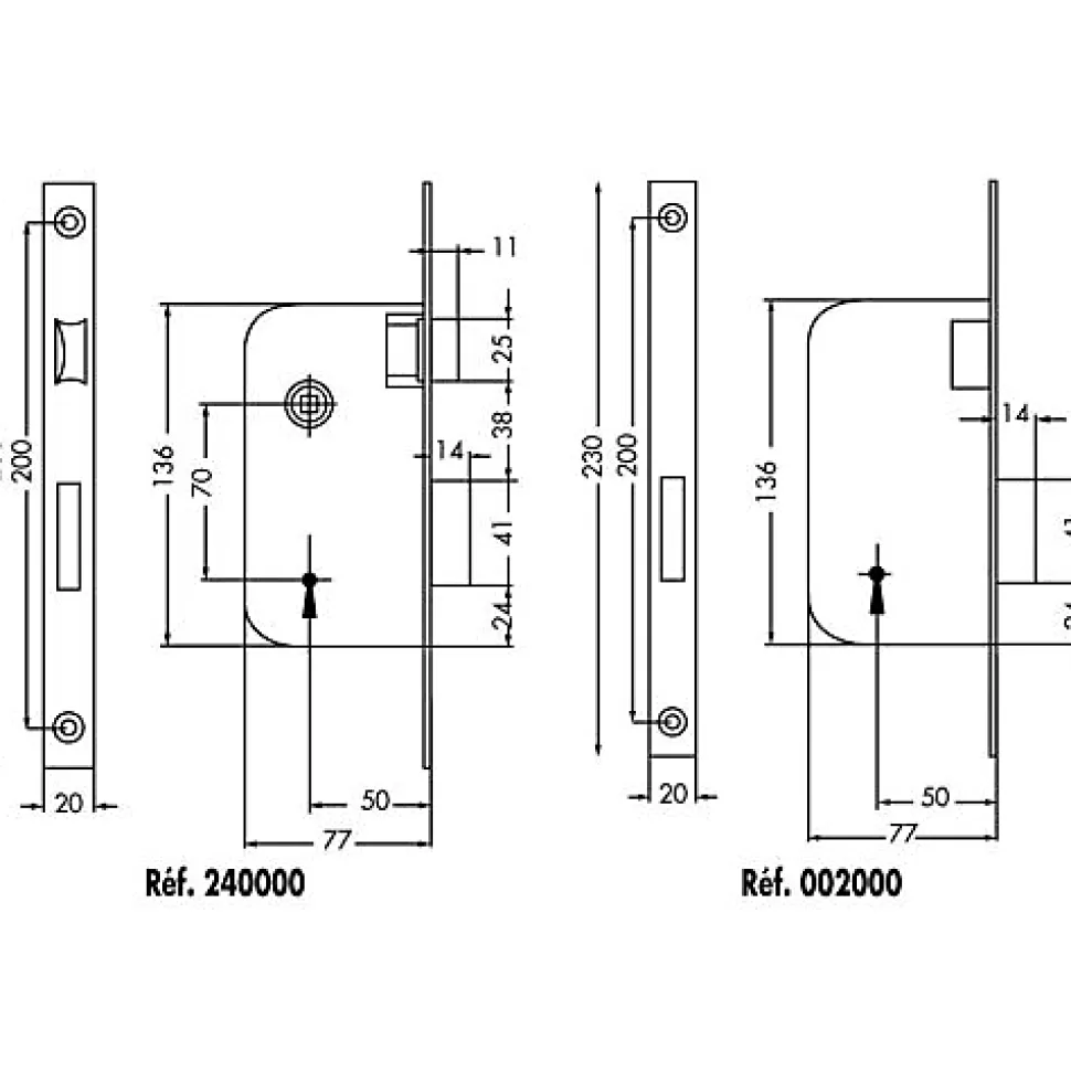 Serrure à larder MULTIBAT à pêne dormant et demi tour axe 50mm T/NO bout rond sans gâche réversible - JPM - 240000-02-1J