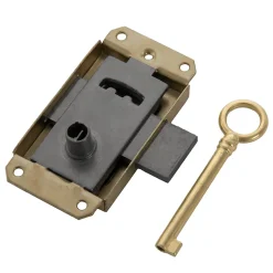 Serrure à patte axe 25 l. 45 mm x H. 50 mm x ep. 10 mm acier laitonné