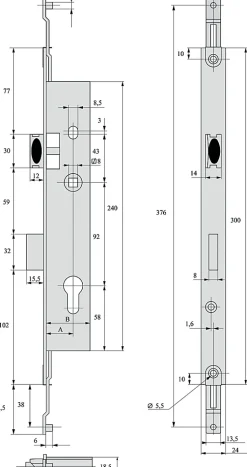 Serrure 3 points pêne dormant demi-tour 45mm pour tringle plate - STREMLER - 2270.45.TI