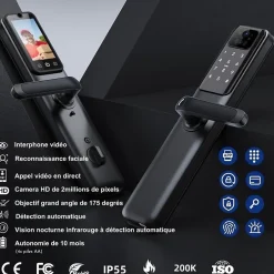 Serrure Connectée Wi-Fi avec Reconnaissance Faciale 3D, Caméra Full HD et Contrôle à Distance