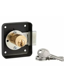 Serrure de meuble en applique pour porte d'ameublement, gauche, axe 35mm, 70x60mm, noir, 3 clés - THIRARD
