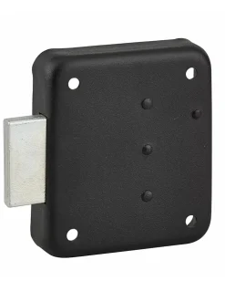Serrure de meuble en applique pour porte d'ameublement, gauche, axe 35mm, 70x60mm, noir, 3 clés - THIRARD