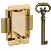 Serrure de meuble en applique pour porte d'ameublement, axe 20mm, 40x50mm, laiton, 1 clé - THIRARD