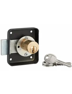 Serrure de meuble en applique pour porte d'ameublement, droite, axe 35mm, 70x60mm, noir, 3 clés - THIRARD