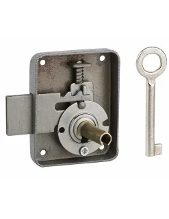 Serrure de meuble Paris pour porte d'ameublement, droite, axe 35mm, 60x70mm, gris, 1 clé - THIRARD