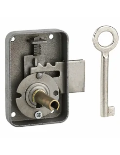 Serrure de meuble Paris pour porte d'ameublement, gauche, axe 25mm, 50x70mm, gris, 1 clé - THIRARD