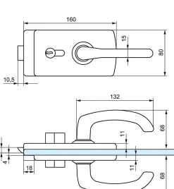 Serrure de milieu cylindre béquille à déport LAGUNE 15 chromé mat 4360 épaisseur 8mm - STREMLER - 4360.31.0